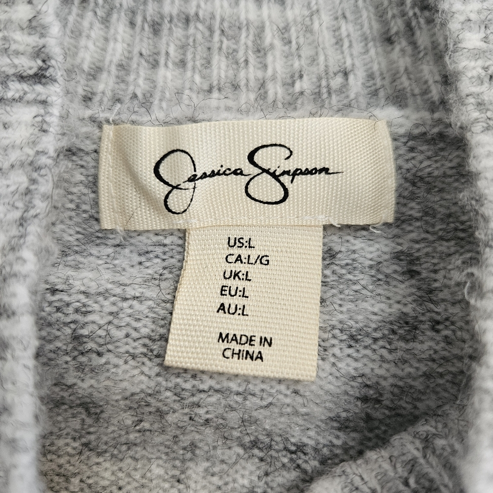Jessica Simpson Sweater Heathered Gray Layered Look Mock Neck Womens L - Picture 7 of 8